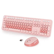 Pink Retro Typewriter Keyboard and Mouse Wireless 2.4GHz Office Full-Sized Co...