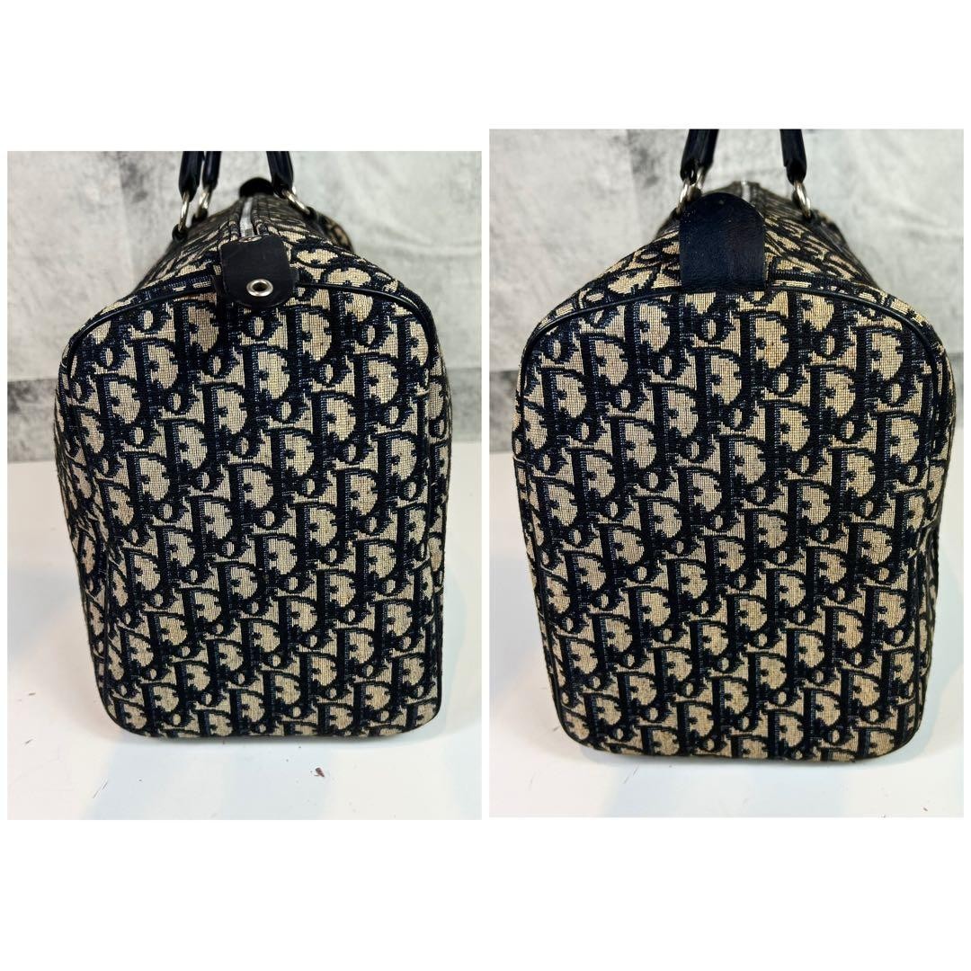 Christian Dior Mini Boston Handbag Canvas Genuine Leather Navy Beige Authentic thumbnail 6