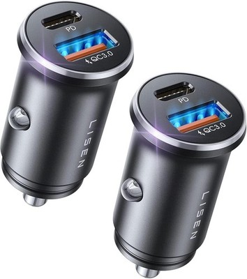 LISEN 69W Metall Auto USB C Ladegerät 2er Pack Fast Charge 12V Buchse für iPhone Samsu