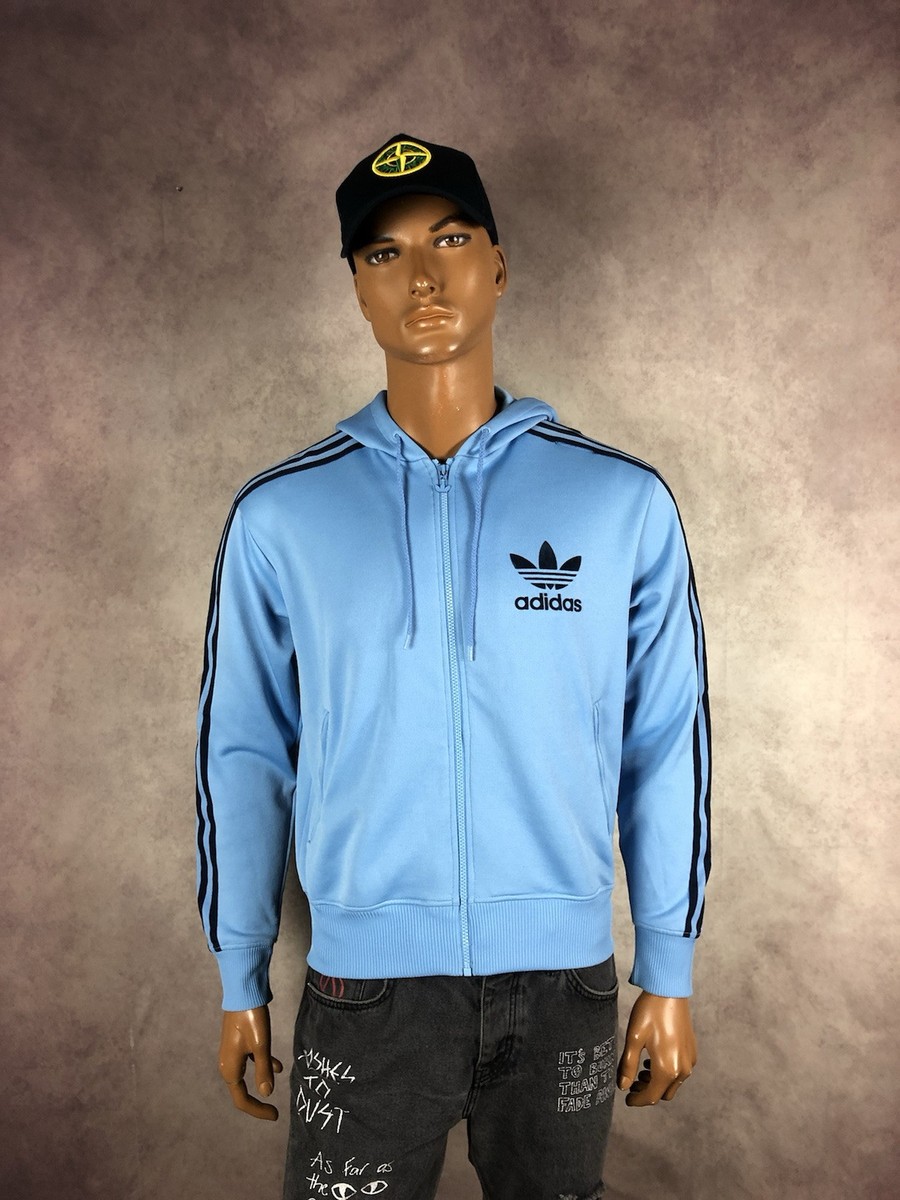 Men's Adidas Originals Big Logo Firebird Blue Retro Hoodie Jacket