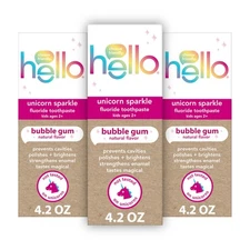 Hello Unicorn Sparkle Kids Toothpaste with Fluoride, Bubble Gum Toothpaste, 4...