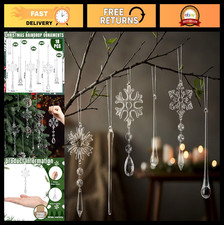 18 Pcs Winter Snowflake Glass Ornaments - Clear Hanging Icicles  Teardrop Decor