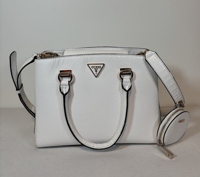 Guess Alexie Girlfriend Logo Satchel Bag White Gold