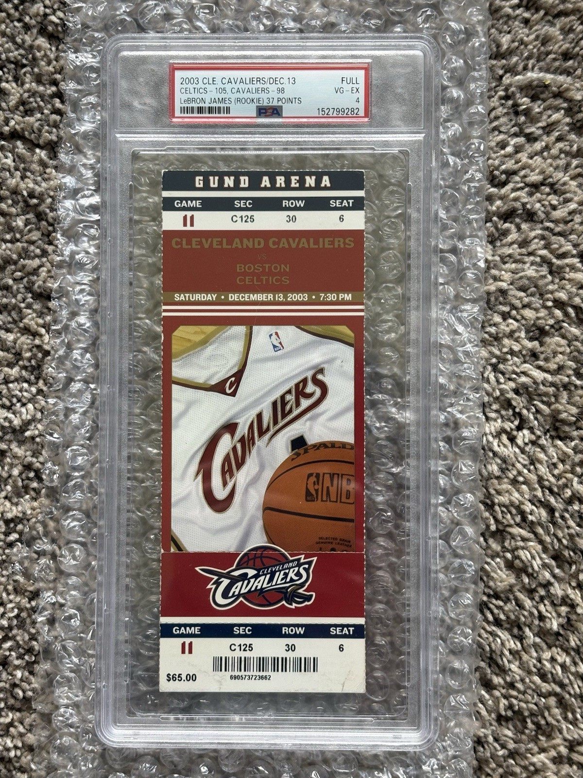 LeBron James Rookie 37-Point Game Ticket Stub PSA 4 Cavs vs. Celtics 12/13/2003