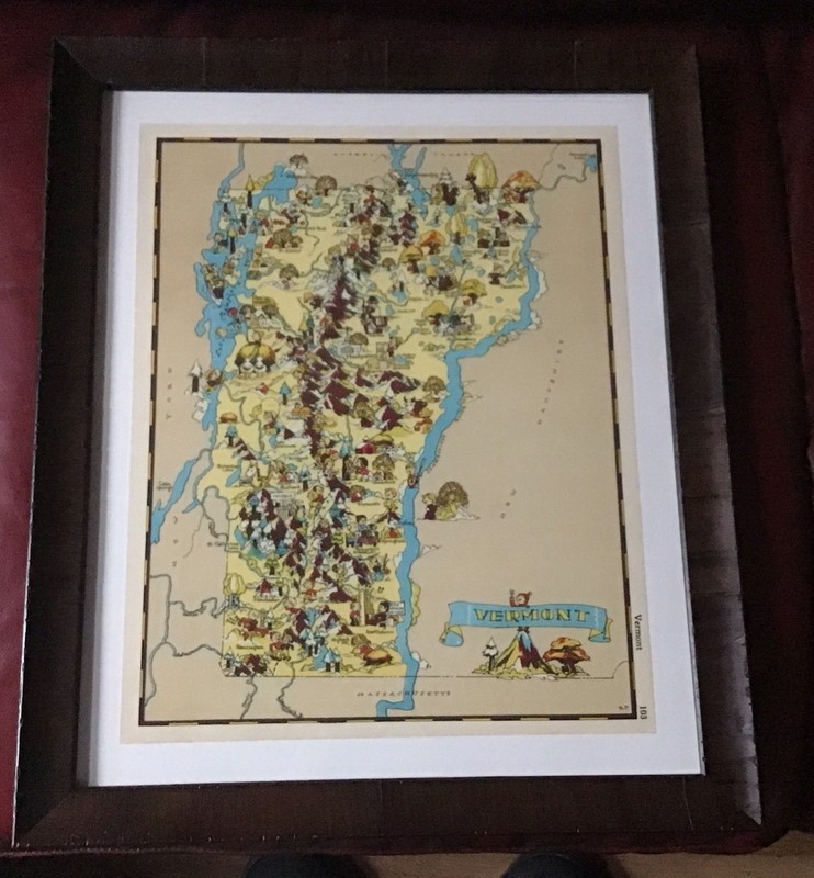 Map of Vermont Ruth Taylor Vintage Funny Illustrated Map 1935-38 Framed