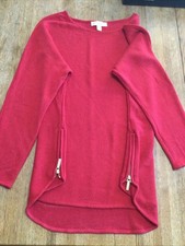 Woman s Michael Kors Long Sleeve Side Gold Zippers Red Tunic Sweater - Lrg-