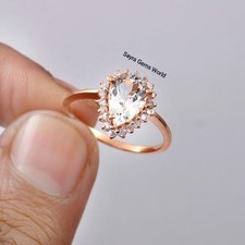 Natural White Topaz Ring , Sterling Silver Ring, With Rose Gold Plated