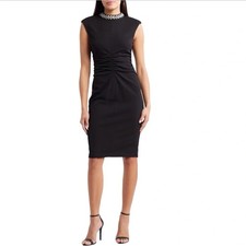 Eliza J Women Dress Size 18 Black Crepe Rhinestone Sleeveless Ruched PLEASE READ