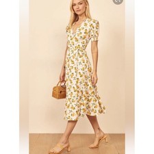 Reformation Veronika Dress in Lemonade Summer Lemons Size Small 100% Linen
