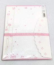 Pink Floral Stationary Set x3 Writing Paper Sheets and Envelopes Embossed Grid