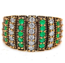 Ottoman Empire Style 2CT Treated Emerald 925 Sterling Silver Ring Sz 7.5 HB1-9