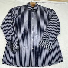 Hugo Boss Mens Dress Shirt Regular Fit Two Ply Navy White Stripe 16 32/33