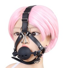 Silicone Open Mouth Gag Breathable Hole PU Head Harness Nose Hook Bondage SM