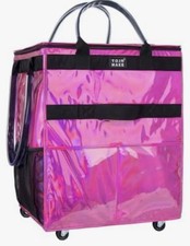 Reusable Shopping Trolley Bag w/ Wheels, Pockets, Zipper Cover, Glitter Pink