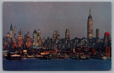 New York Skyline At Night As Seen Across The Hudson River Postcard TS-300