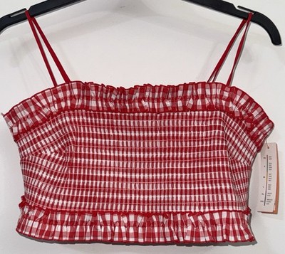Colsie Red Gingham Ruched Bandeau Bralette, XL