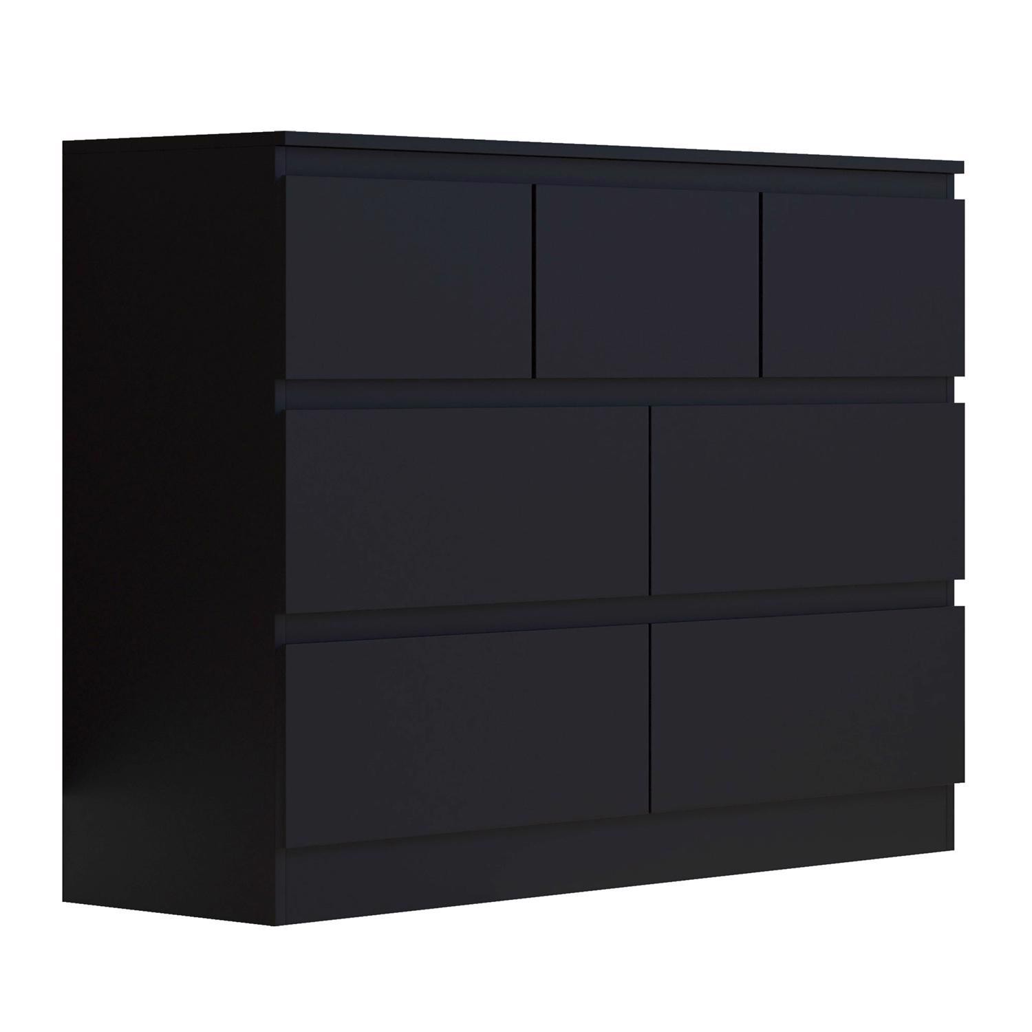 Matt Black Sideboard 7 Drawer Merchant Chest Living Room Home Office Furniture