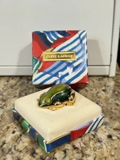 Estée Lauder Solid Perfume Compact Frog Green Enamel 1992 w/ Box MACY’S Tag Rare