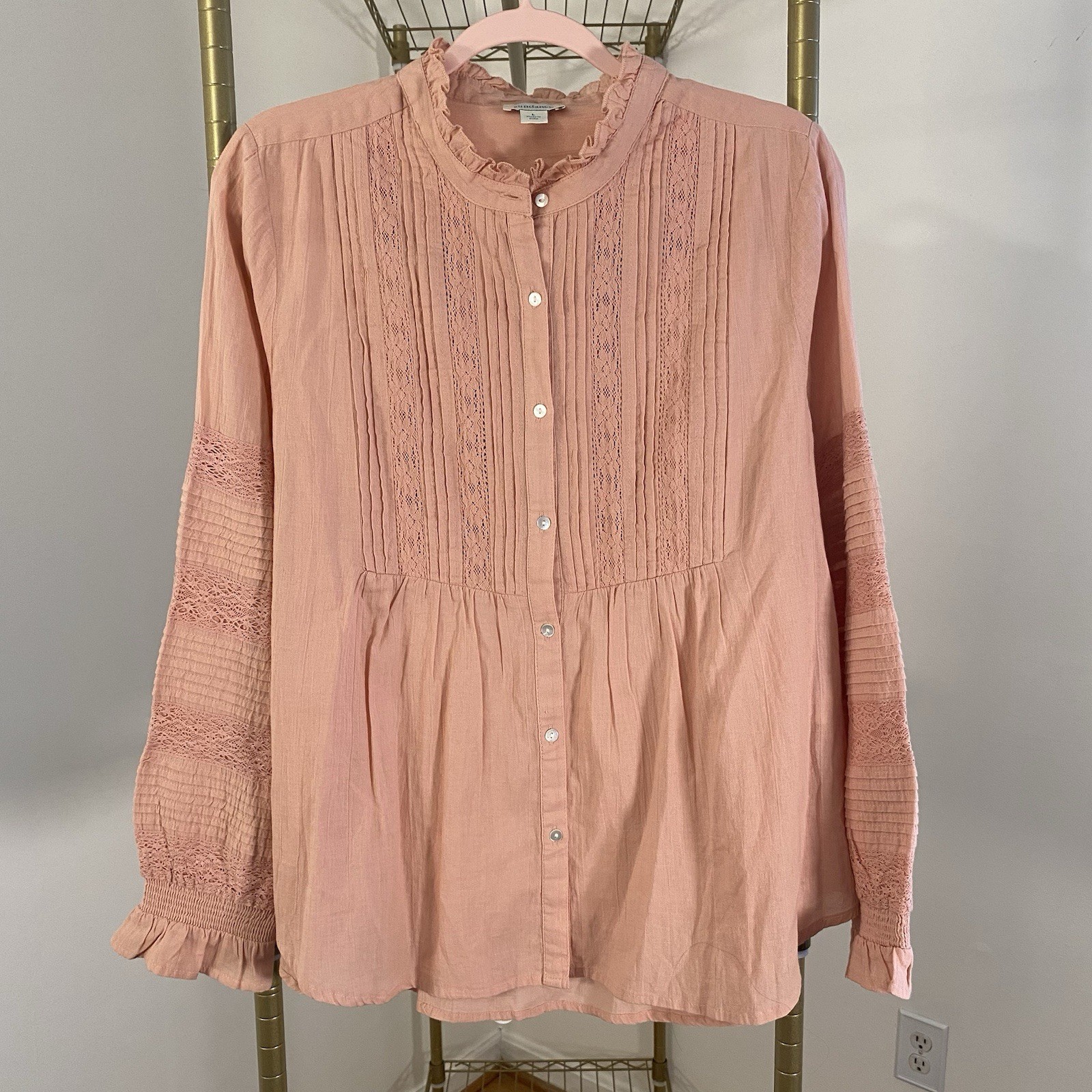 Sundance Top Sz Large Womens Dusty Rose Button Down Boho Blouse Cottage Gauze