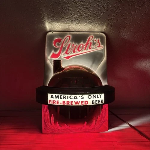 RARE Vintage Stroh's Beer Motion Light Up Sign America’s Only Fire-Brewed Beer