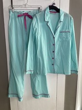 Nordstrom Women s 100 Cotton Mint Green Two-Piece Pajama Set with Pink Trim Med