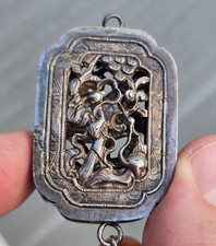 Chinese Antique Silver Pendant Pomander Court Necklace Pierced Figural 19th QING
