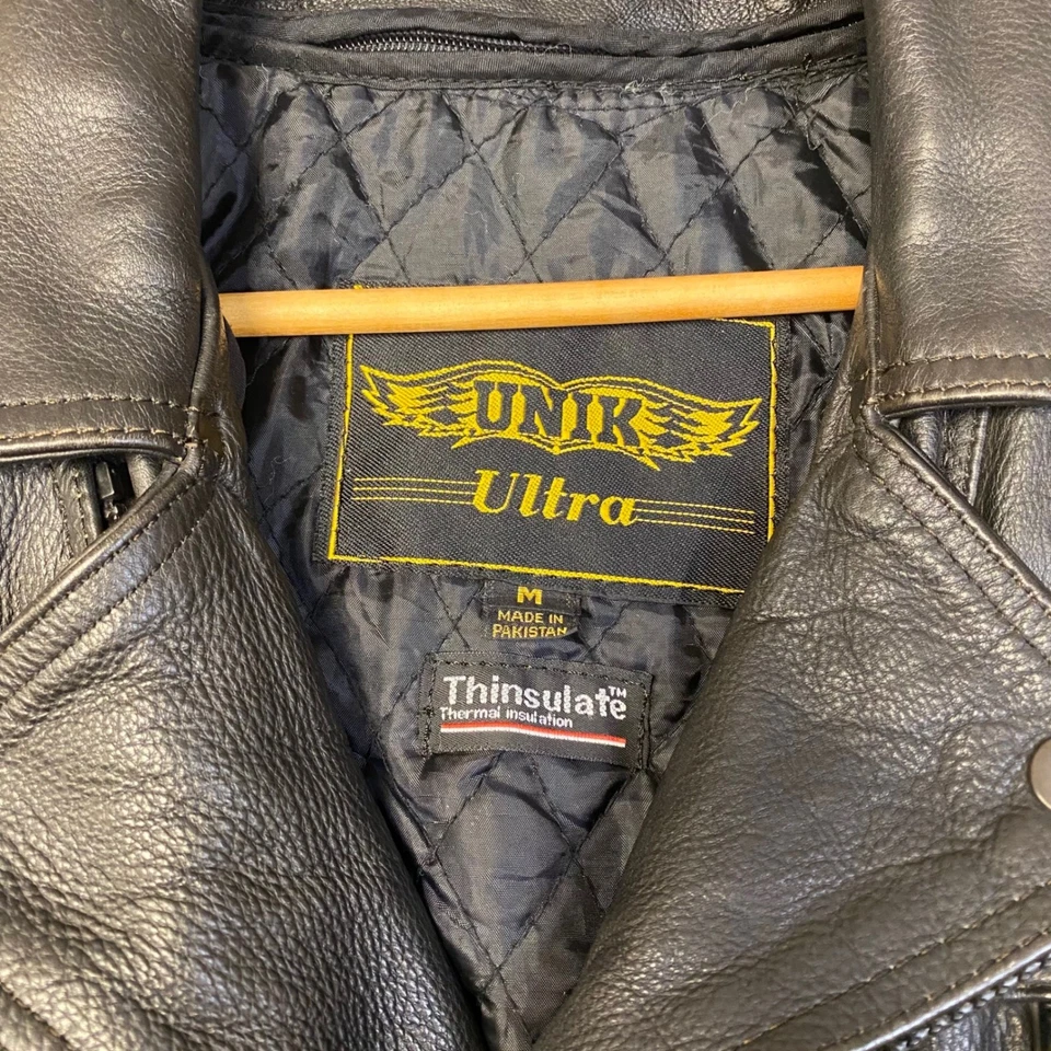 UNIK Ultra Mens Black Genuine Leather Motorcycle Jacket Thinsulate Size M - Image 2 of 4