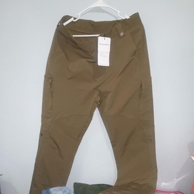 MaganMan Brown Nylon Canvas Cargo Pants Pockets Zip Button Straight Leg Men L