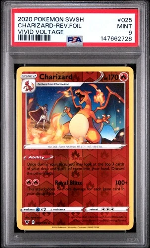 2020 POKEMON SWORD & SHIELD VIVID VOLTAGE #025 CHARIZARD-REVERSE FOIL PSA 9