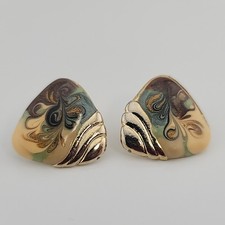 Vintage Signed Made in USA Pierced Post Multi Color Enamel Silver Earrings