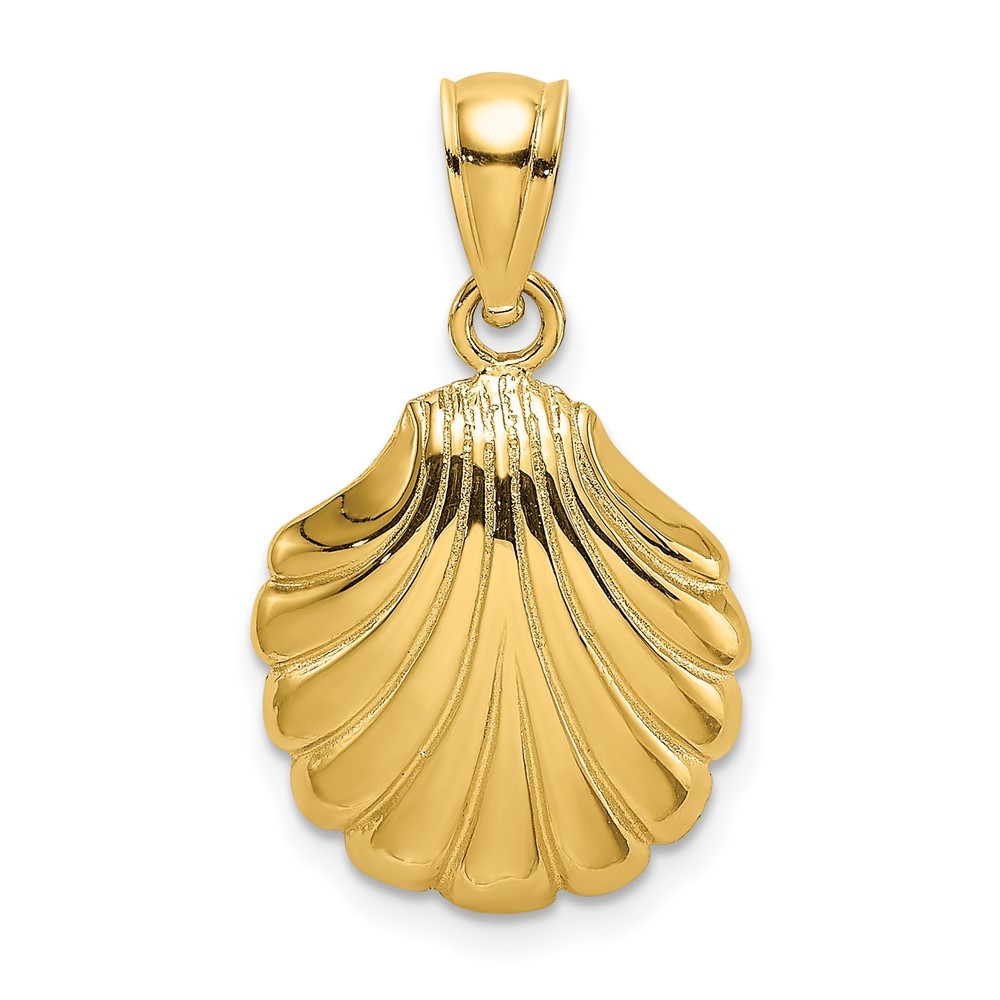 10k Yellow Gold Polished 2-D Scallop Shell Charm Pendant 1.36gm L-15.9 mm