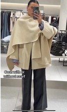 ZARA FW25 NEW WOMAN ZW COLLECTION WOOL BLEND CAPE COAT ECRU L 8491/257/712 NWT