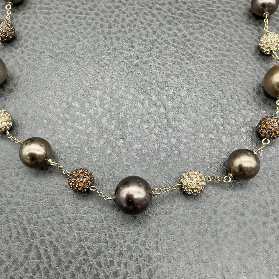 Caroloee 串珠项链女式金色人造珍珠铺水晶棕色青铜 — 第 4/4 张图片