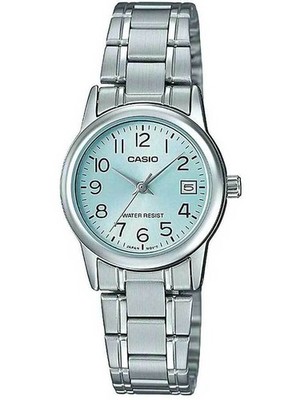Elegante CASIO Damen-Armbanduhr LTP-V002D-2B mit blauem Zifferblatt