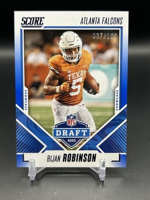 2023 Score NFL Draft Bijan Robinson Showcase /100 Blue Atlanta Falcons #1 Rookie