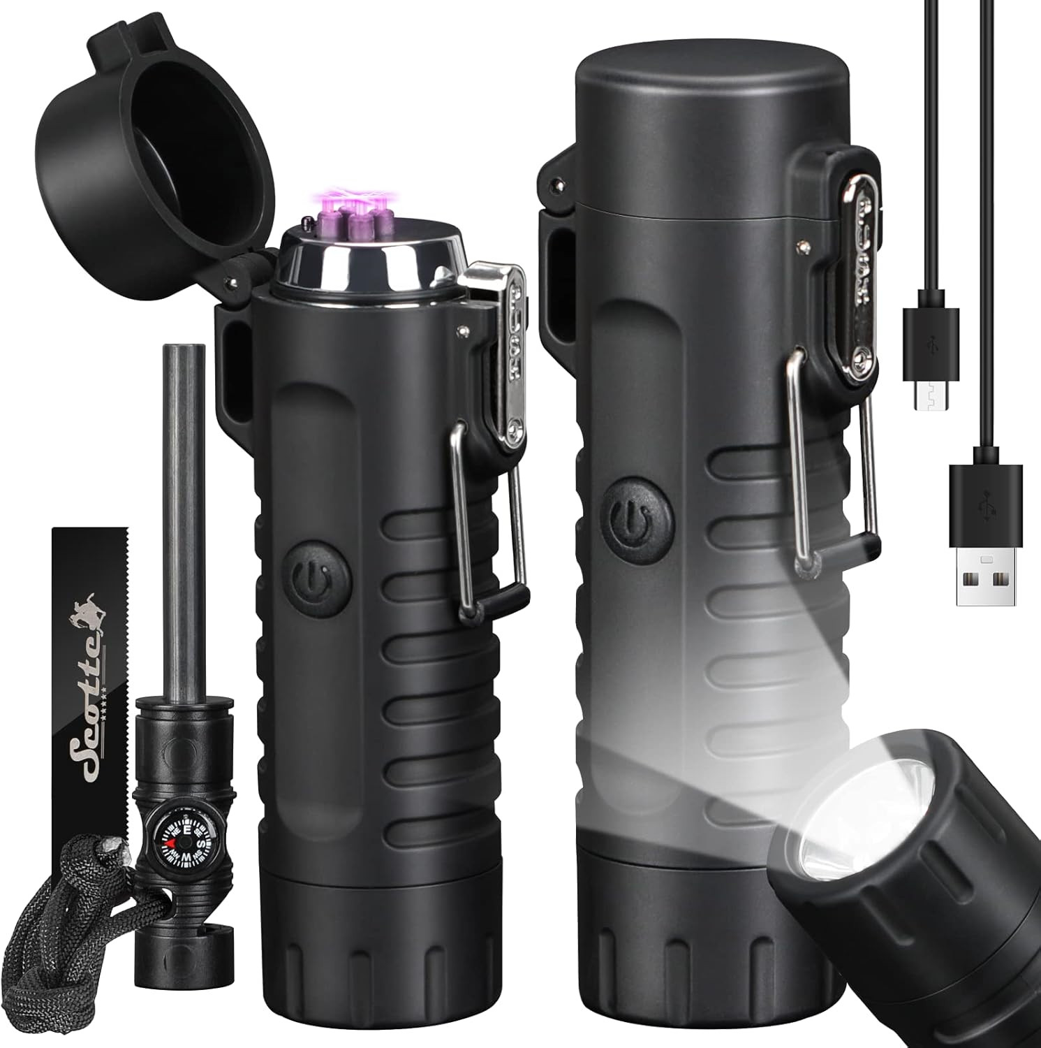 Electric Lighter And Led Flashlight - 2 In 1 (black