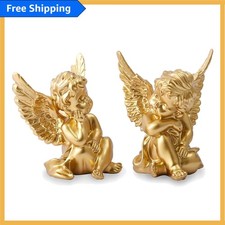 Set of 2 Gold Cherub Angels - Spiritual Resin Statues for Indoor/Outdoor Use
