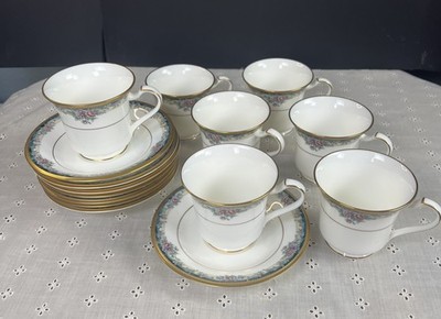 Noritake Set Of 7 MI AMOR Cups & Saucers Floral Gold Trim Bone China