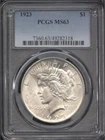 1923 MINT STATE 63 GOLD SHIELD UNITED STATES MINT PEACE SILVER DOLLAR PCGS MS63