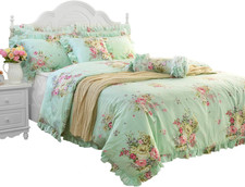 Vintage Green Floral Duvet Cover Set - Ultra Soft 100 Cotton, King Size