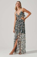 ASTR PALACE FLORAL CUTOUT RUFFLE MAXI DRESS