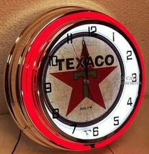 19" TEXACO Gasoline Motor Oil Gas Station Double Neon Clock 1936 Distressed Sign