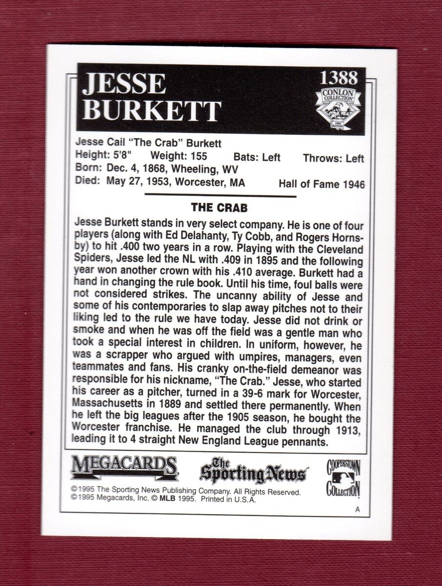 1388 JESSE BURKETT, 1921 Giants HOF ~ 1995 Megacards/Conlon 1388 JESSE BURKETT, 1921 Giants HOF ~ 1995 Megacards/Conlon