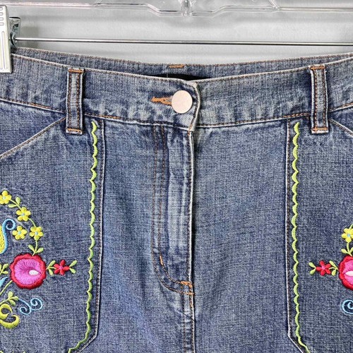 Vintage Moda International Bohemian Floral Embroidered Denim Skirt Womens Size 6 - Picture 5 of 16