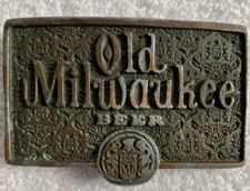 Vintage Belt Buckle Old Milwaukee Beer Advertising Bronze 1970s Great Patina