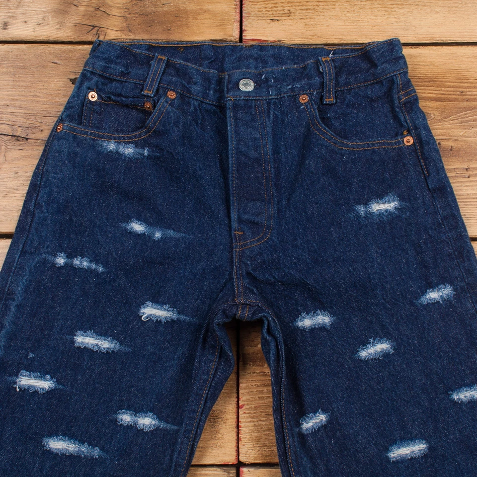 Vintage Levis 701 Jeans 27 x 27 USA Made 90s Raw Hem Dark Wash Straight Blau - Bild 3 von 4