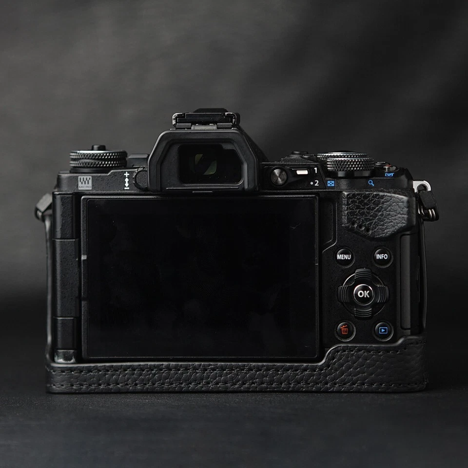 Funda para Olympus OM-D E-M5 II Cuero Genuino Real Media Cámara Estuche Bolsa Cubierta Foto 3 de 4