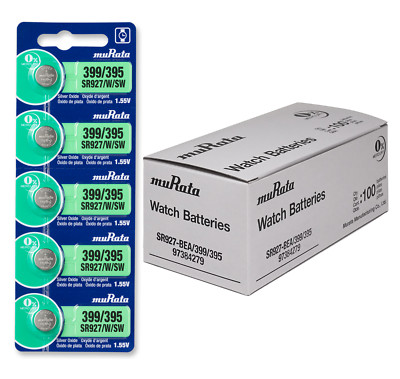 Murata 399/395 SR927 1.55V Watch Battery (100 Pcs) Replace Sony 399/395 EXP 3/25