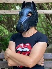 Horse genuine  leather handmade mask Leather Pony Hood