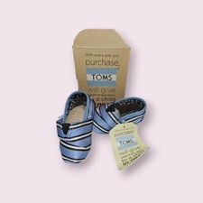 Toms Slip On Shoes Classics Ts Baby Size 4 Girls Unisex Blue Stripes New In Box